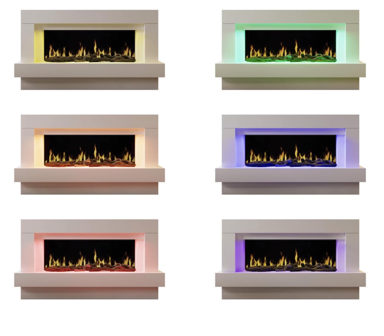 CHEMIN'ARTE Camino elettrico Linea da terra con effetto fiamma a led 7 colorati, bianco, con suono scoppiettante, WIFI, timer, 5 livelli di luminosità, telecomando