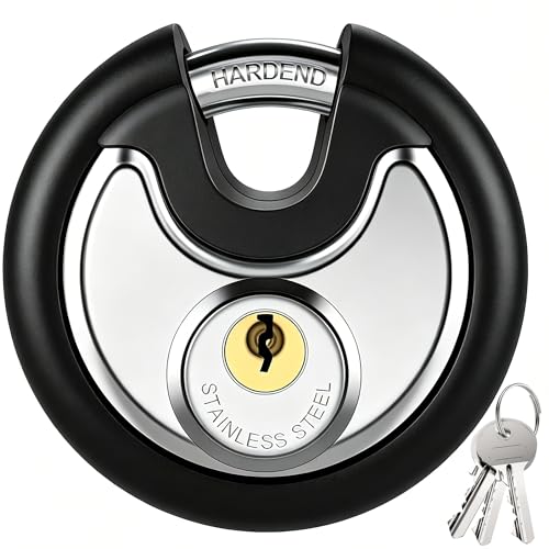 Puroma Keyed Padlock, Stainless Steel Locker Lock Heavy Duty Locks with 3 Keys, Waterproof Gate Storage Unit Lock with Rubber Bumper for Warehouse, Gym Storage Locker, and Outdoors (1 Pack)