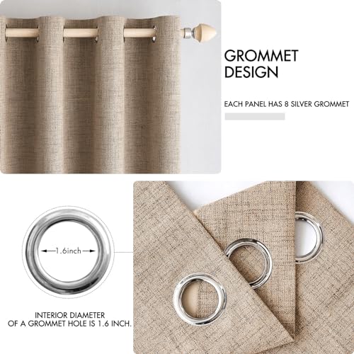 Image of MIULEE 100% Blackout Linen Textured Curtains for Bedroom Solid Thermal Insulated Copper Brown Grommet Room Darkening Curtains & Drapes Luxury Decor for Living Room 62 x 84 Inch (2 Panels)