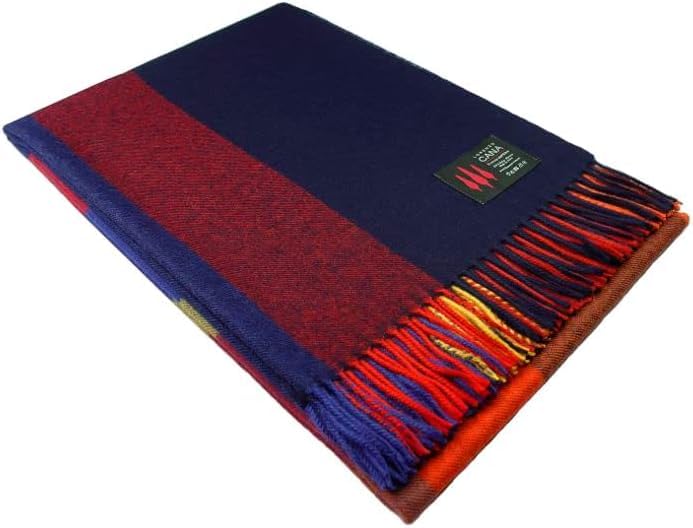 Lorenzo Cana Alpakadecke aus 100% Alpaka - Wolle vom Baby - Alpaka Flauschige Wohndecke Kuscheldecke Couchdecke Sofadecke Bunt Blau Rot Orange 96310