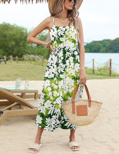 Image of Zeagoo Women's Summer Casual Boho Sundress Spaghetti Strap Square Neck Flowy Midi Dresses A Line Beach Dress with Pockets