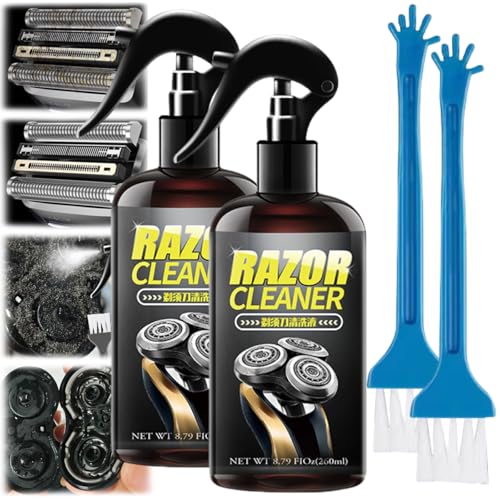 Mnsuid Universal Efficient Electric Razor Cleaner Spray, Electric Shaver Cleaning Solution, Blade Cleaner with Brush, For Cleaning, Lubricating, And Rust Prevention To Most Shavers (2Pcs)