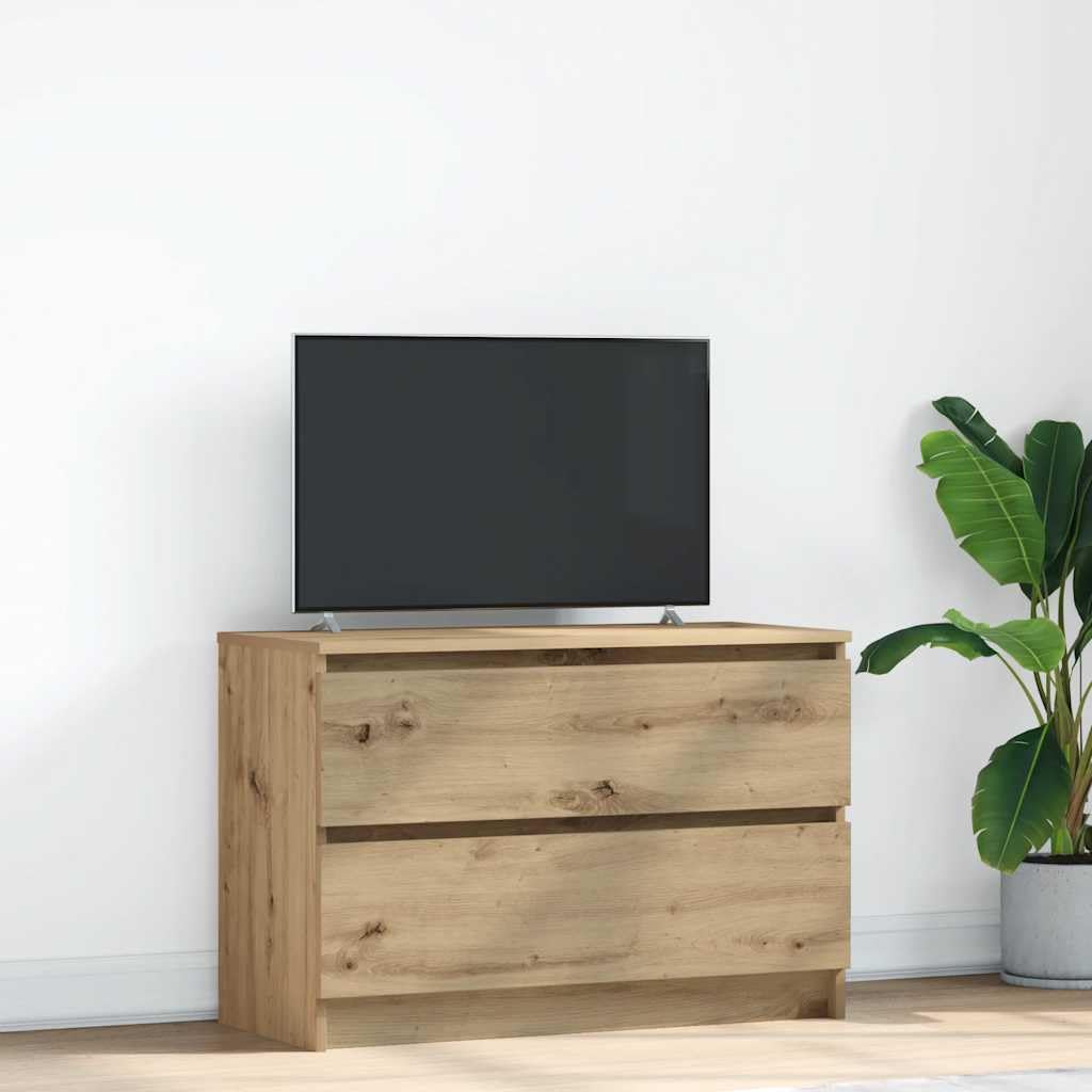 Szafka pod telewizor, dąb Artisan, 80 x 35 x 54 cm, materiał drewnopochodny, konsola medialna z 2 szufladami, łatwe w pielęgnacji, centrum rozrywki do salonu, sypialni