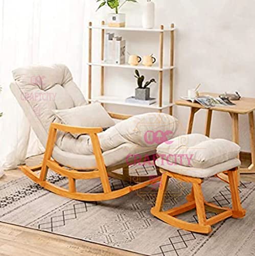 Image of CRAFTCITY Solid Wood Rocking Chair Model 2 (Model 2, Chalk White)