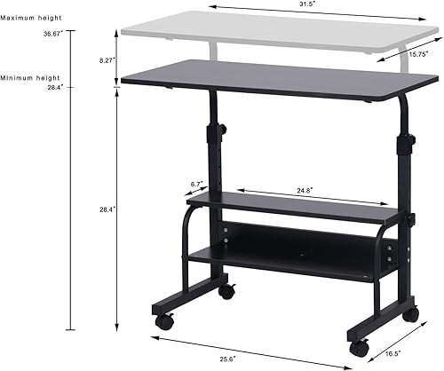 Miniatura 3 de Escritorio portátil con ruedas de altura ajustable, escritorio de pie pequeño de 32 pulgadas, escritorio de computadora para espacio pequeño,