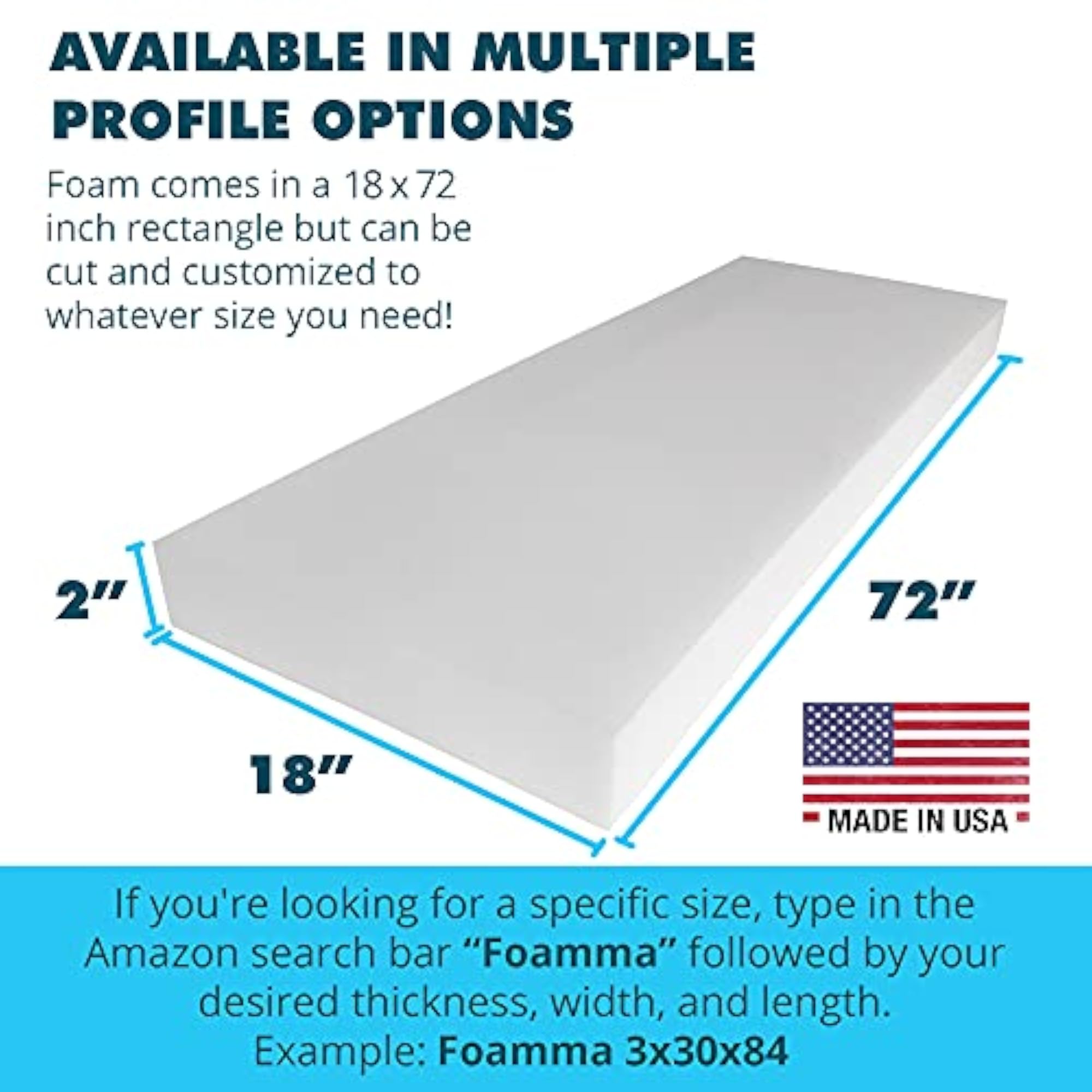 High Density Upholstery Foam Padding, 2" x 18" x 72"