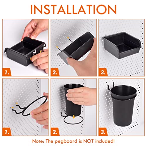 Image of G.CORE 12 Pack Pegboard Bins PegBoard Cups with Hooks & Loops, Peg Board Hooks Assortment Organizer Accessory, Various Tools Storage Arrange Kit for Garage Craft Workshop Workbench