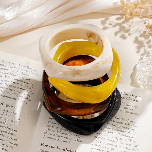 4Pcs/3Pcs Chunky Bangles Bracelets for Women, Colorful Square Acrylic Resin Bangle Bracelets Wide Geometric Irregular Wristbands Women Jewelry Set 5