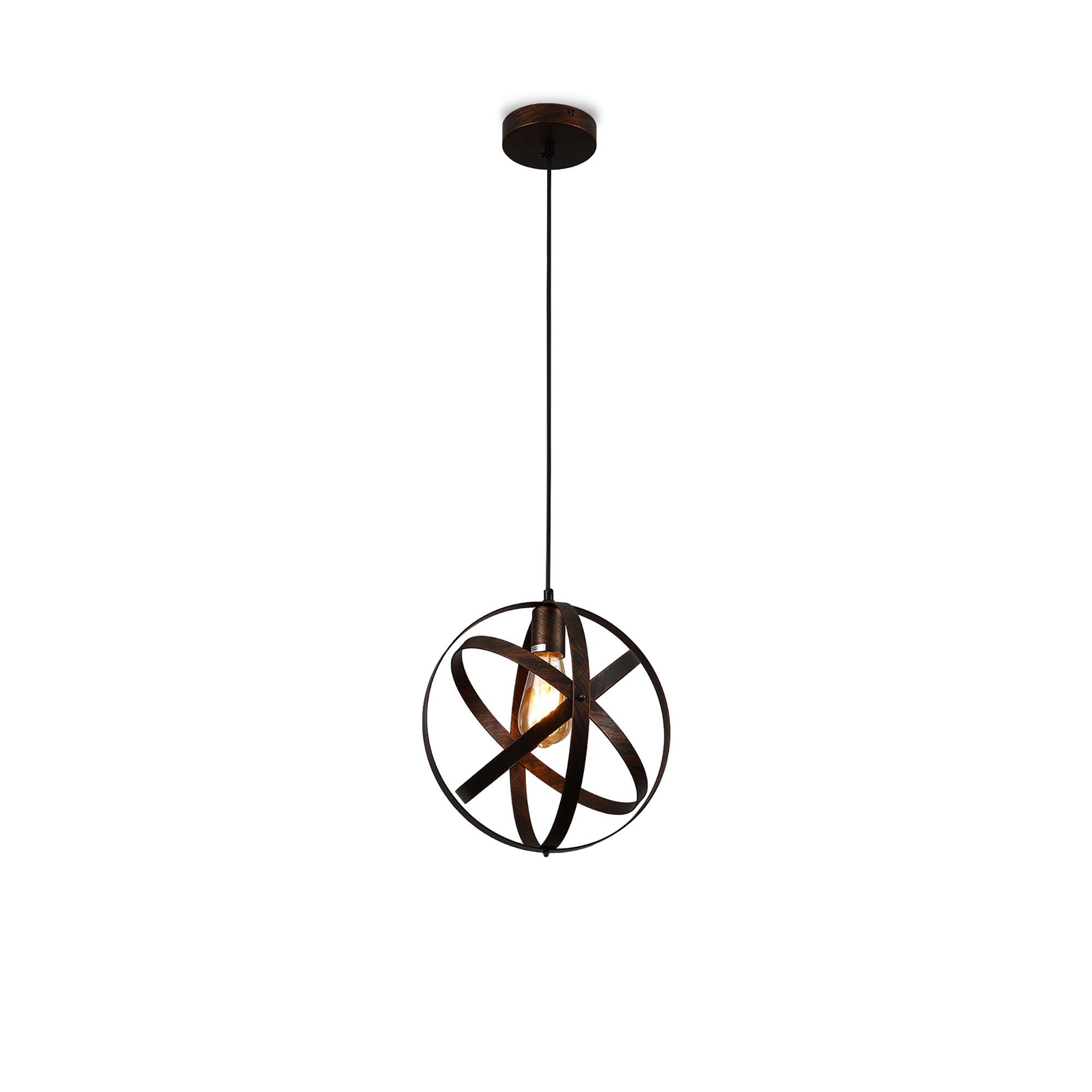 TEKLED Orbital Metal Cage Ceiling Light | Globe Pendant Light | E27 Edison Bulb Base | Home&Industrial Modern Design Pendant Light | for Bar Kitchen Coffee Shop | Rusty Brown (Bulb not Included)