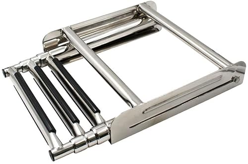 SGKOMN Escalera para Barco pontón de 3 escalones, Escalera para Cubierta Marina, Escalera telescópica Plegable para Plataforma de natación, Escalera Extensible con Cuerda f