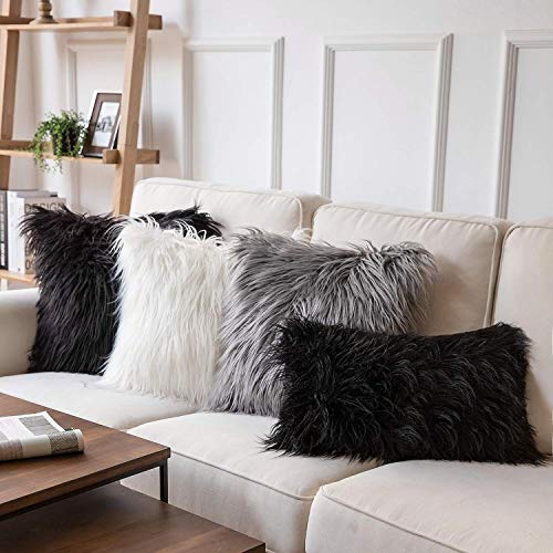 Image of Phantoscope Decorative Set of 2 New Luxury Series True White Merino Style Fur Throw Pillow Case Cushion Cover 18 inch x 18 inch 45cm x 45cm