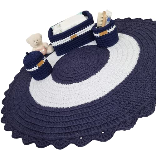 Canastilla guarda pañales bebe crochet y tapete azul marino- regalos babyshower - hecho a mano cocoandnude