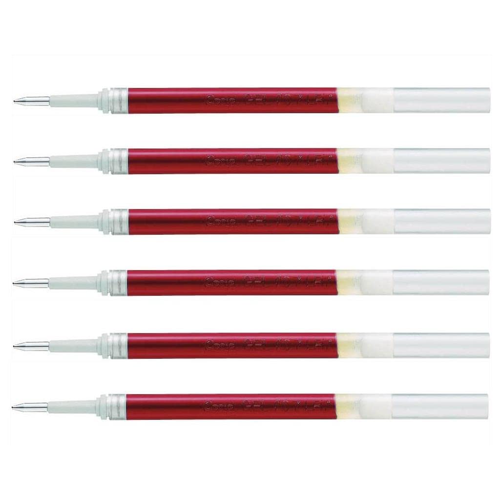 PENTEL Energel LR10 Pack of 6 Refills for Rollerball Gel Ink 1 mm Tip Red