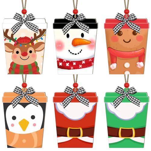 6 Stück Weihnachtsgeschenkkartenhalter aus Holz, Einkaufskartenhalter, Bargeldhalter, Weihnachtsbaumschmuck, Weihnachtsdekoration, Nussknacker aus Holz, Schneemann, Weihnachtsmann, Winterdekoration