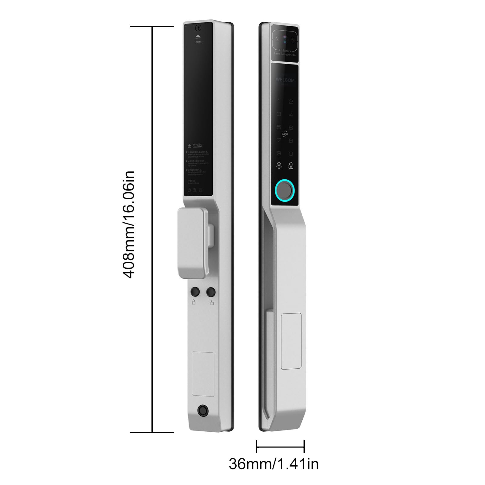 Smart Lock 2.4Ghz Wifi Senza Chiave di Ingresso Gestione Porte in Alluminio Applicazione Ty Ty per la Camera da Letto Ufficio Spessore 40-120 Mm (Argento)