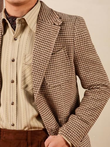 Men's Vintage Houndstooth Blazer Retro Single Breasted Suit Jacket Formal Casual Sports Coat for Party Leisure2