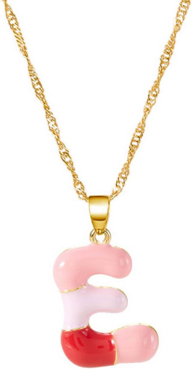 YURAOEREnamel Bubble Letter Pendant Necklace - Cute Balloon Initial Necklace 18K Gold Plated A-Z 26 Letters Name Necklace for Women Girls