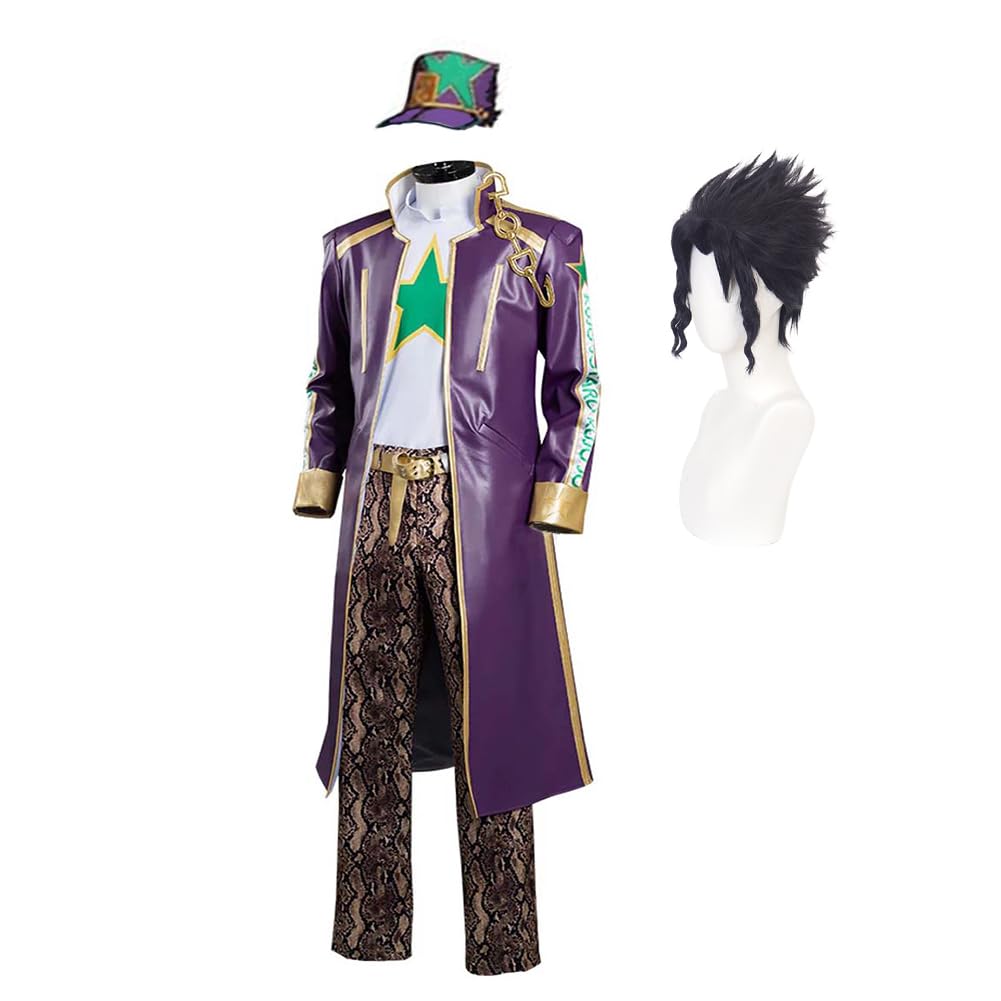 Zhongkaihua JJBA Jotaro Cosplay Anime Jotaro Uniform Black Suit Wig Role Play Outfits Set Role Play Halloween Carnival Party for Fans