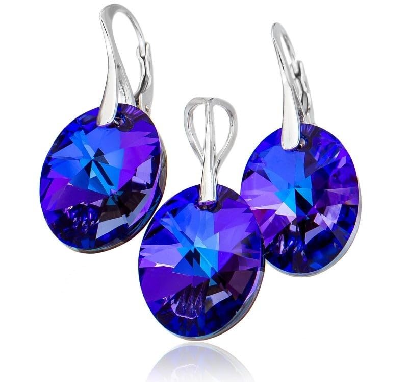 Cristaux Helio boucles d'oreilles pendantes en argent massif pour femme