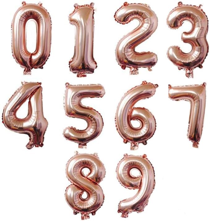 Rose Gold 16" Number 0-9 Foil Balloon Set (Pack of 10) | 16-Inch Complete Digit Mylar Balloons for Custom Age Birthday Decoration, Anniversary, Graduation & Milestone Party Supplies-image-34
