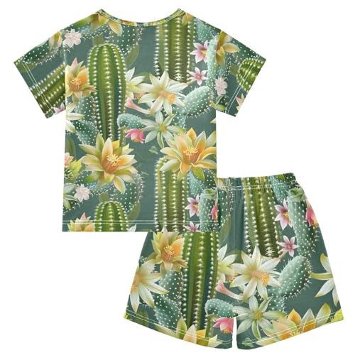 ALAZA Cactus Flower Tropical Pajamas Short Sleeve 2 Piece Sleepwear Top and Bottom Pajama Set Unisex2