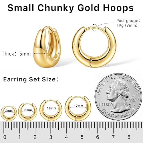 Image of Small Gold Huggie Hoop Earrings Set for Women Men Hypoallergenic 14K Plated Stack Cartilage Earrings, Sterling Silver Multiple Piercing Lightweight Mini Thin Cute Dainty Trendy Jewelry Gifts for Women