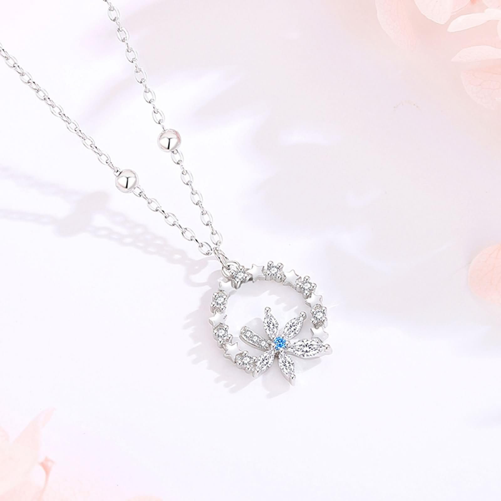 Collana Donna Oro Bianco 9 Carati / 14 Carati / 18 Carati Catena, Foglia di Acero e Stelle con Moissanite, Collane Donna Argento