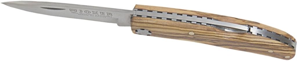 Joker Pocket Knife NO111, olive wood handle, rear lock, 2.56 inches MOVA steel blade, fishing tool, Hunting, camping and hiking.