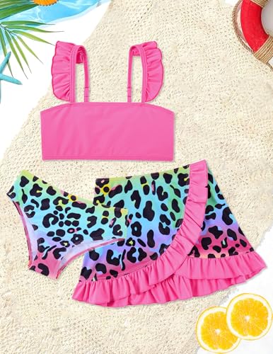 Image of ALISISTER Girls Swimsuit 3 Piece Bathing Suits Summer Bikini Tankini Sets with Cover Up Skirt for 4-12 Years