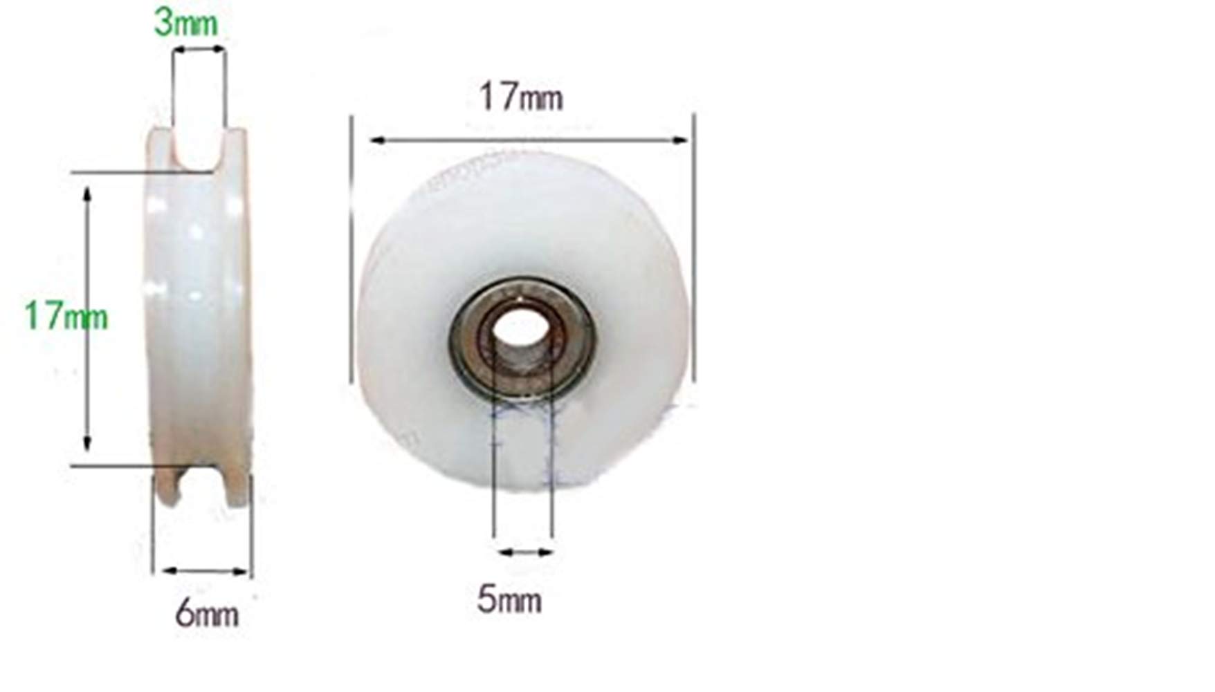 5 Pulegge In Nylon Con Cuscinetto 695ZZ - Per Corda 3mm, Diametro 17mm, Per Porte Scorrevoli E Applicazioni Meccaniche