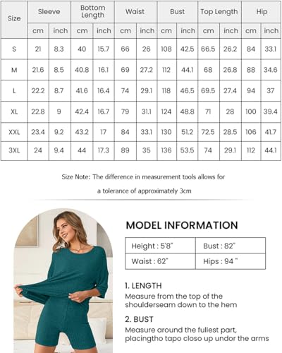 Image of NORACORA Pajamas 2 Piece Lounge Sets Ribbed Knit for Women Matching T-shirt Shorts Outfits Sleepwear