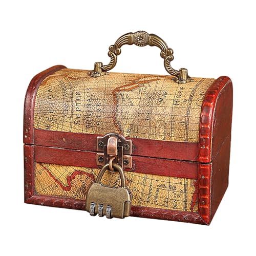 Cofre del tesoro apagado, pequeño baúl de almacenamiento con cerradura y asa | Cofre del tesoro para joyas, juguetes, regalos y decoración del hogar, cofre de madera