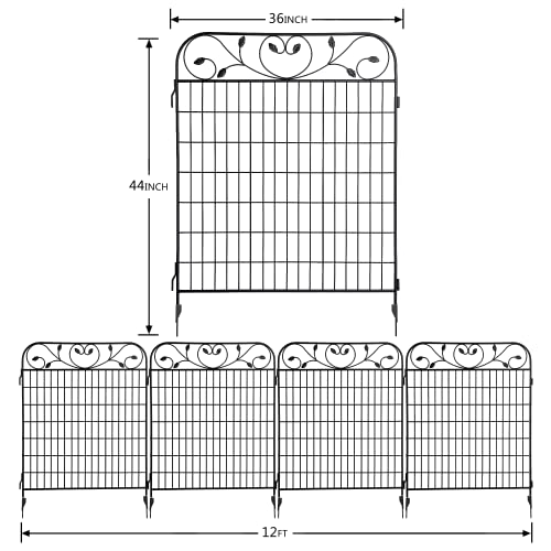Neutype 4 Pack Garden Fence 36"W X 44"H Decorative Fence Panels Garden Border Fence Garden Fencing Outdoor Fence For Dogs Garden Fence With Gate Fencing For Yard Black #TOP1