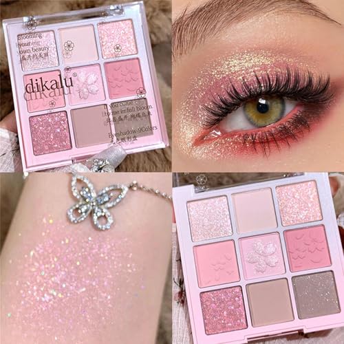 Pink Eyeshadow Palette 9 Colour Glitter Matte & Shimmer Pink Brown Eye Shadow Pallets For Women, Long Lasting Highly Pigmented Eyeshadow Make-Up Palettes Waterproof Blendable Glitter Eyeshadow - Image 4