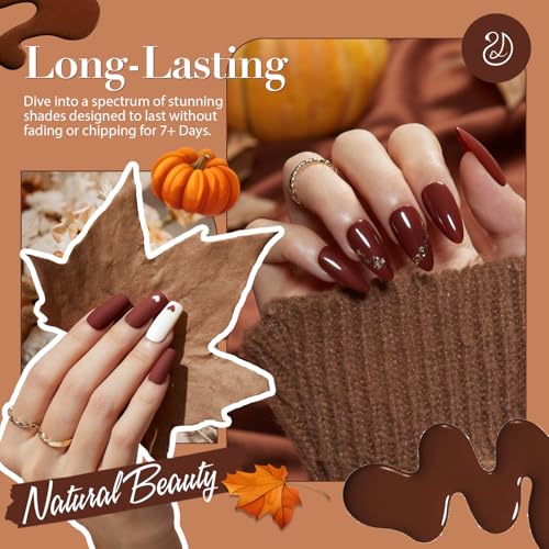 Image of AZUREBEAUTY Brown Nail Polish Quick Dry Fall Nail Polish Natural Shine Nail Lacquer Salon-Quality for Women Girl Gift Set 10ml