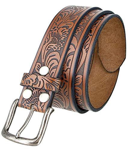 Western Floral Engraved Embossed Tooled Genuine Leather Belt Strap or Belt 1-1/2
