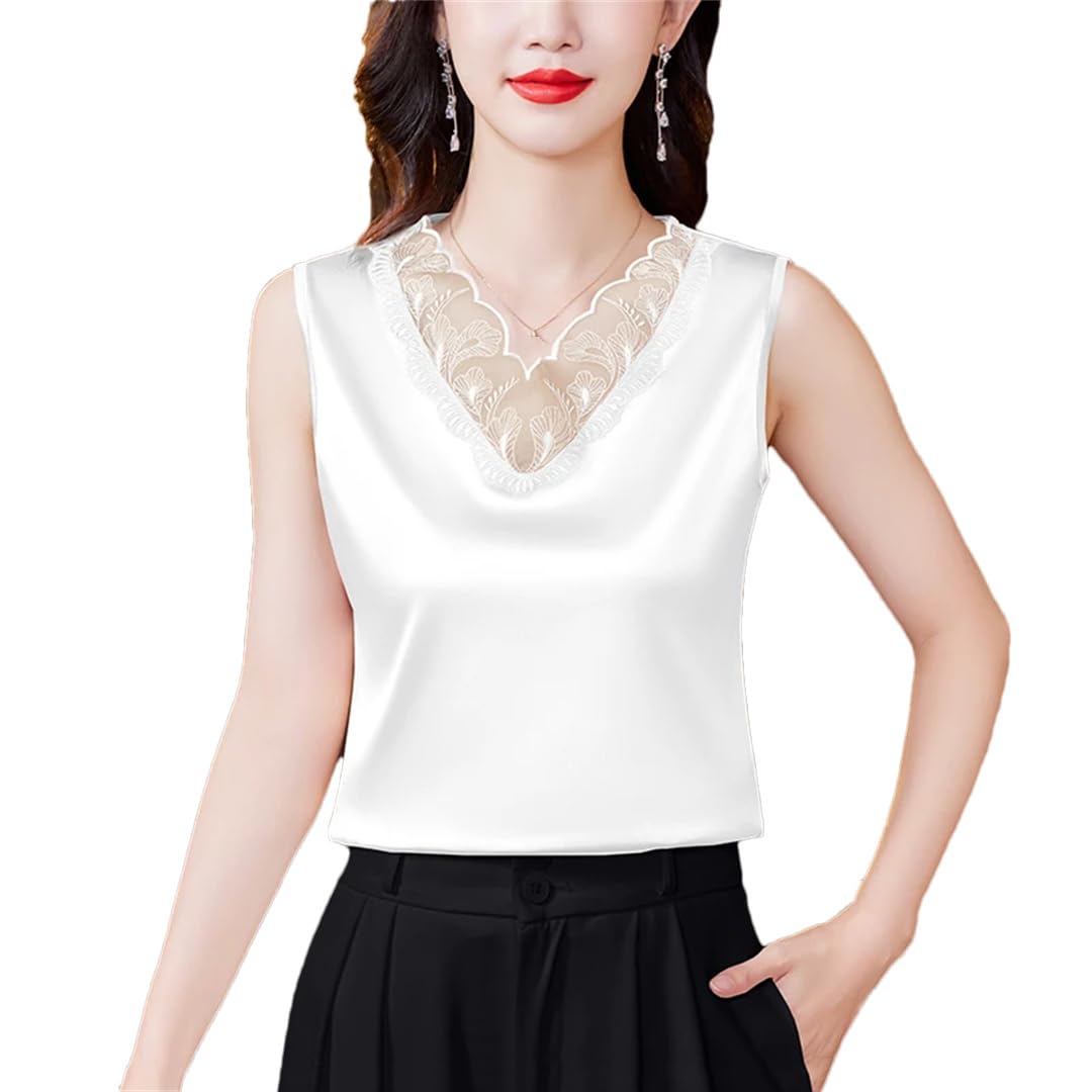 Camisole da donna Primavera Estate Senza Maniche Scollo a V Patchwork Pizzo Vest Top