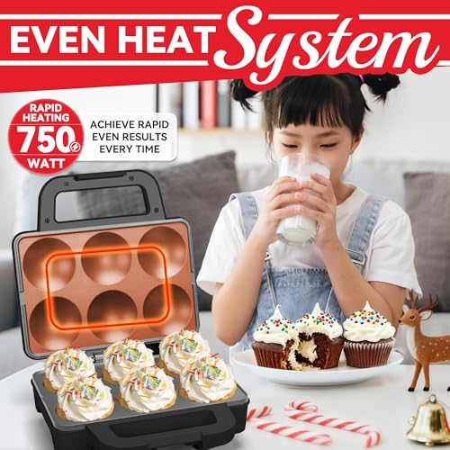 image for SugarWhisk 6-Count Cupcake Maker Machine, Bakes 6 X 2.5 Inch Cupcakes,