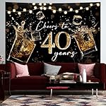 40th Birthday Backdrop Black Gold Cheers to 40 Years Boheh Celebration Photography Background for Adult Birthday Fabulous 40 Bday Party Decoration Supplies Banner Photo Booth Studio Prop 7x5ft - Image 4