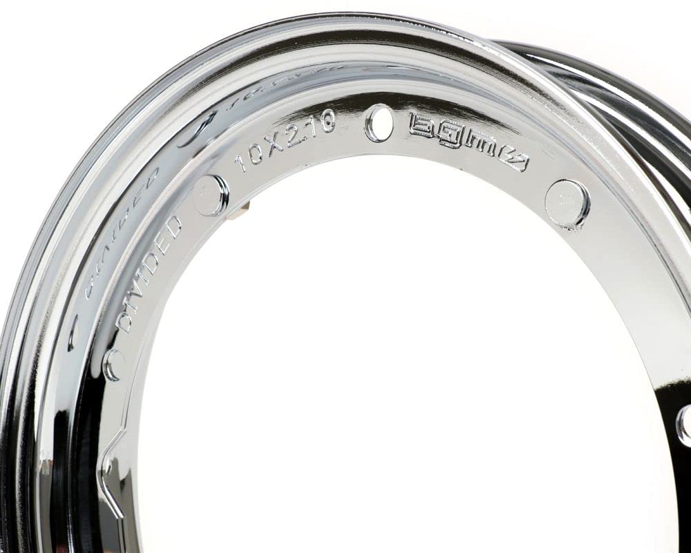 BGM Felge 2.10-10 Zoll, Stahl, Chrom V2.0 kompatibel für Vespa V50, 50N, Special, PV, ET3, PK50-125 (S/XL/XL2), PX, T5, Sprint, Rally, GT/GTR, LML Star, Deluxe | Vorne und hinten verwendbar; kompatibel mit Vespa Special, PV, ET3, PK50-125 (S/XL/XL2), T5,