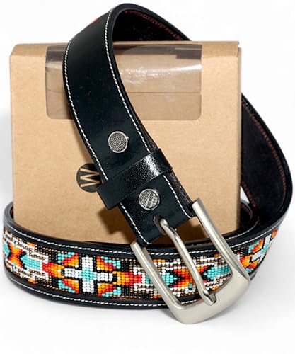 Black Genuine Leather Beaded Belt For Men/Women, Gift Leather Bead Belt.3