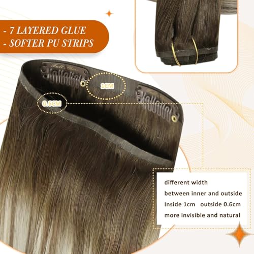 Image of Full Shine Clip in Hair Extensions Brown Ombre Real Hair Clip in Extensions Light Brown Mix Blonde Seamless Human Hair Extension for Women Ease of Use 14 Inch 8 Pcs 120g