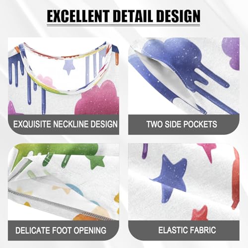 Pajama Sets Short Sleeve Dripping Clouds Stars Colorful Soft Cotton Summer Sleepwear 2 Piece PJS Size 5-14T3