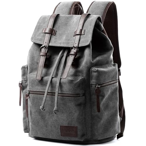 MOYYI Vintage Canvas Backpack for Men, Grey Retro...