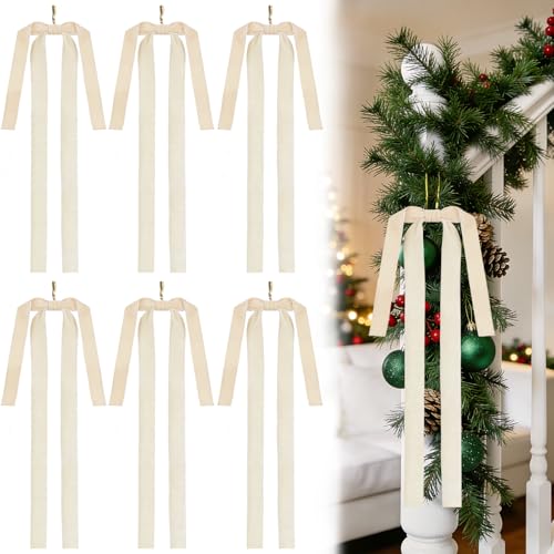 Fiocchi di Natale, 6 PCS Fiocco di Velluto Natalizio, 60×40cm Fiocchi Grandi per Albero di Natalizio, Decorazione per Alberi di Natale, Decorazioni Natalizie per Portici, Scale, Finestre (Beige)