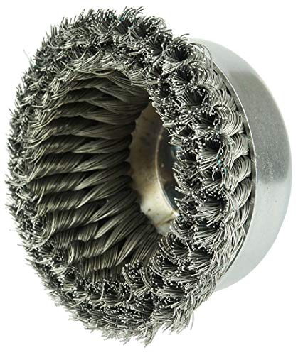 Image of Weiler 12536 6 inch Double Row Knot Wire Cup Brush, 0.014 inch Steel Fill, 5 /8 inch-11 UNC Nut, Made in The USA