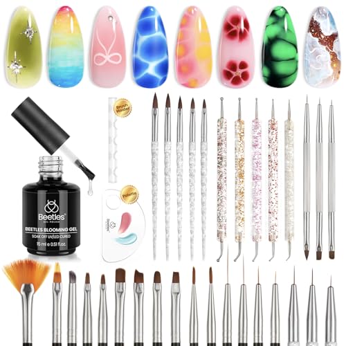 Image of Beetles Nail Art Brushes 31pcs Blooming Gel Nail Polish Clear UV LED Kit | Create blooming effects with 31pcs brushes and gel polish for watercolor, floral and marble nail designs