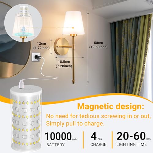 Vimhou Peel and Stick Wall Sconces, Stick On Wall Sconce Set of 2, Battery Operated Wireless Wall Light, No Drill Adhesive Wall Lamp, Corn Bulb with 10000mAh Rechargeable Battery, Bedroom Wall Decor - Image 5