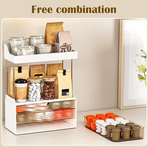 Image of caktraie 2 Pack Bathroom Organizers and Storage - 3 Drawers 2 Tier Makeup Organizer, Cosmetic Storage Drawer for Dresser Countertop and Bathroom Vanity for Large Skincare, Perfume, Amber