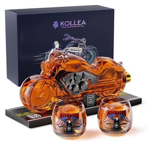 Kollea Motorcycle Whiskey Decanter Gift Set with 2 Glasses Flag